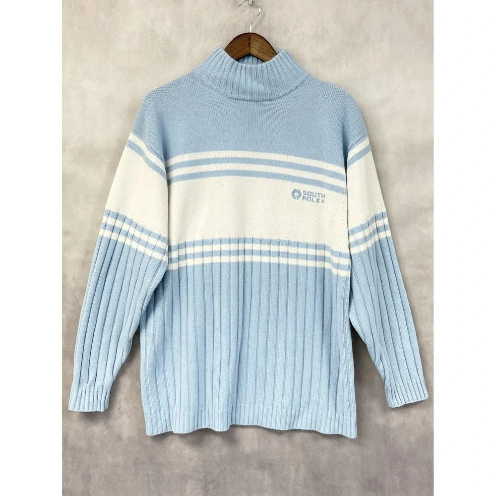 Y2K Southpole Sweater Mens XL Striped Mock Neck Street Skater Hip Hop McBling